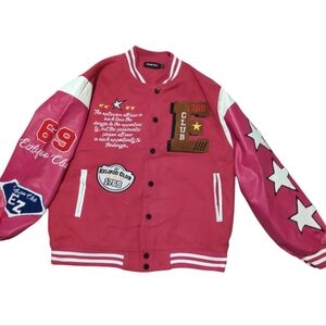 VAMTAC Varsity Jacket Womens Size M Pink White Y2K Style